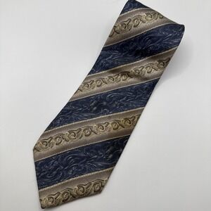 Bill Blass‎ 100% Silk Men's Tie VTG, Brown Blue Grey Flowers Stripes 58"x4"